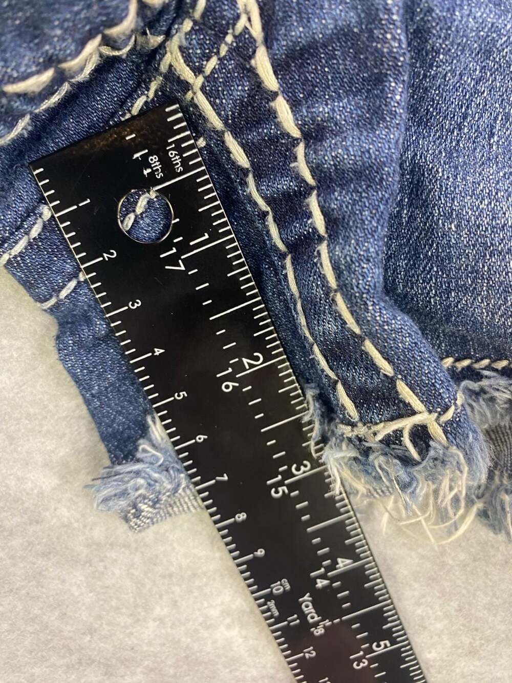 Paisley Sky Denim Shorts with American Flag Patch and Rhinestone Embellishments - Picture 6 of 9